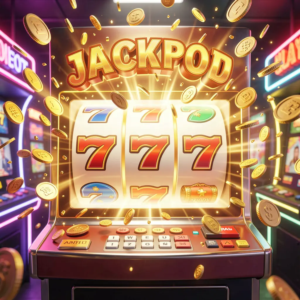 A vibrant slot machine showing triple sevens with golden coins bursting around it representing big wins and excitement at F2222 casino in Bangladesh